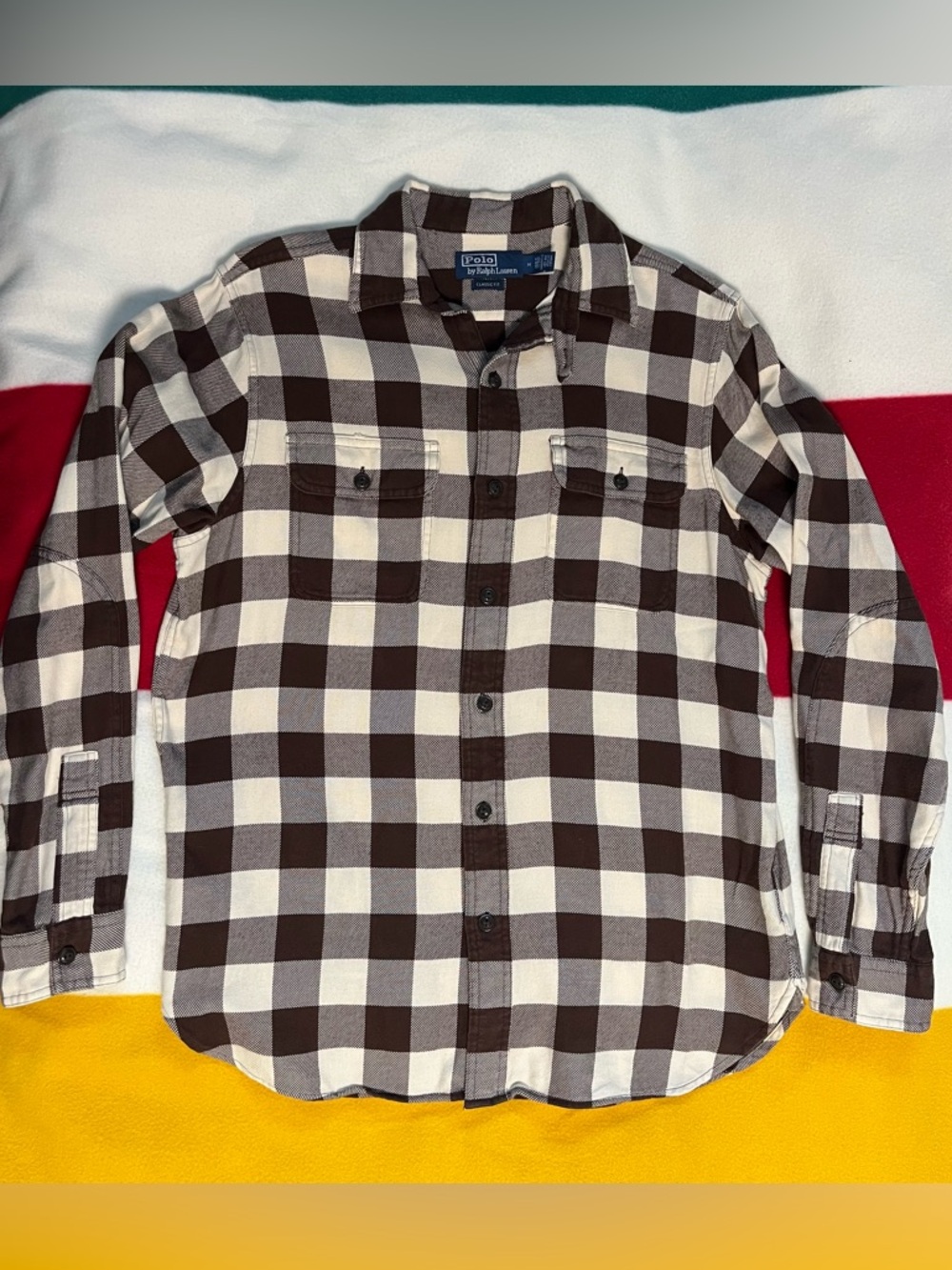 Ralph Lauren Polo Brown and Cream Check Cotton Flannel Shirt - Medium